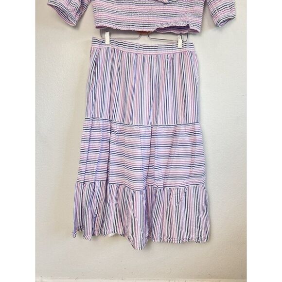 Lane Bryant White Purple Striped Skirt Top Set Plus Sz 16 Cotton Spring Smocked - Picture 5 of 12